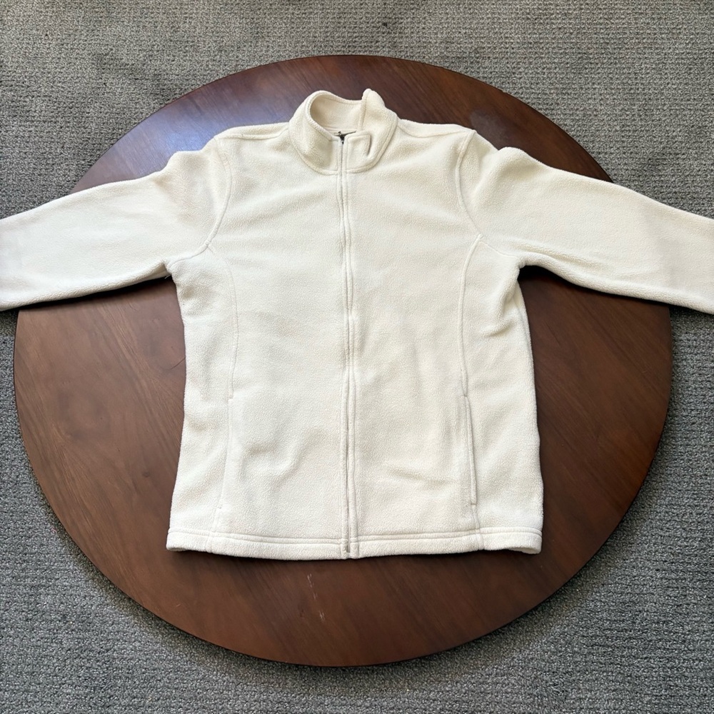 L.L. Bean Jacket Zip Up Fleece Mock Neck Cream Women's Size Medium